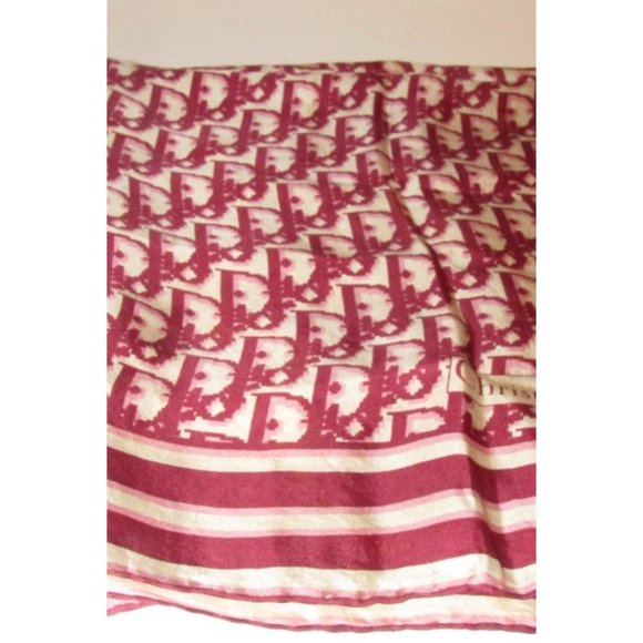 Dior Burgundy Pink Trotter Print Logo Silk Scarf - Picture 4 of 12